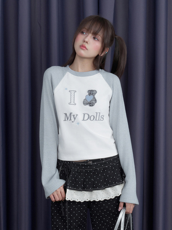 Teddy Bear Raglan Sleeve Graphic Top