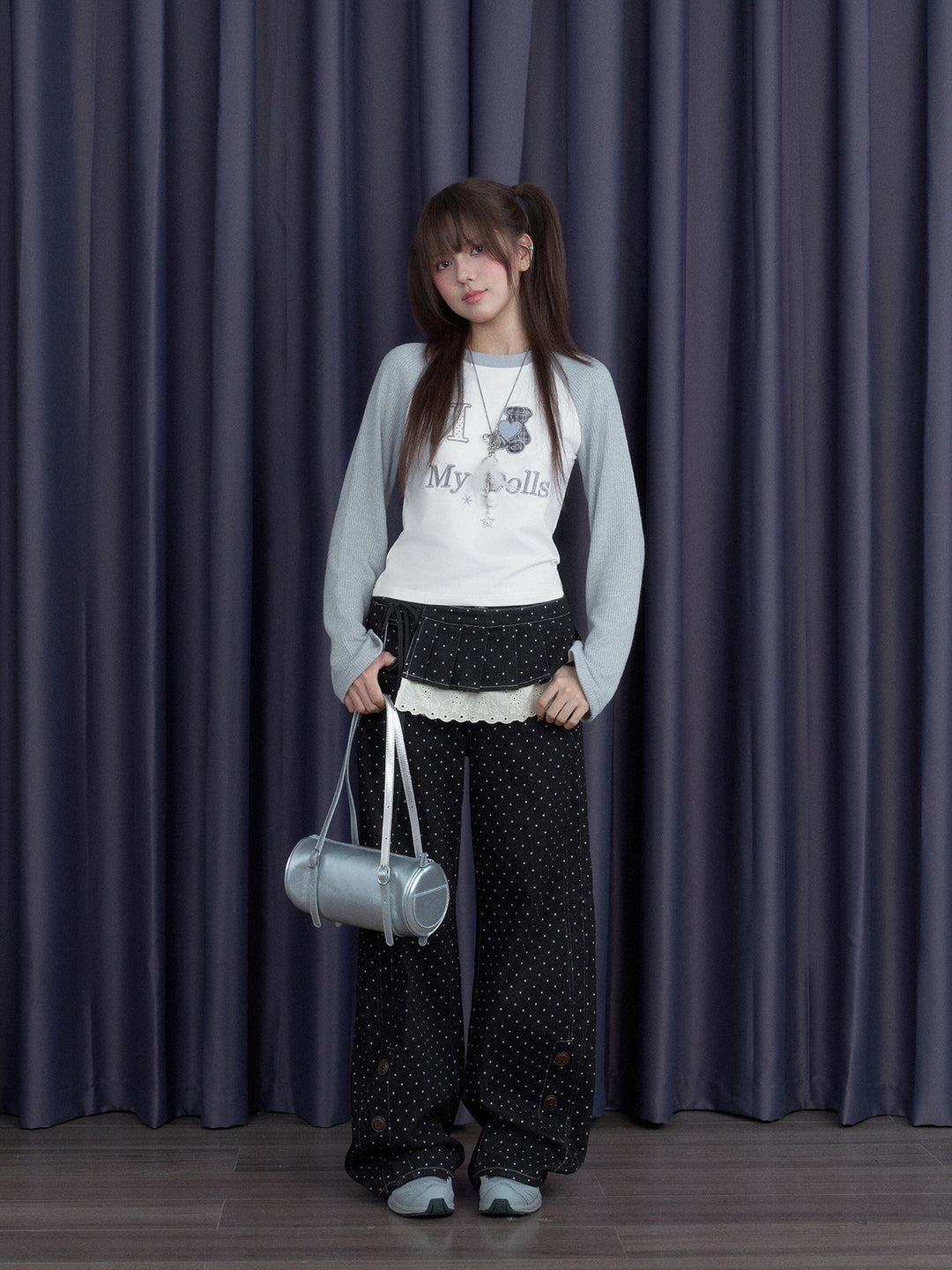 Teddy Bear Raglan Sleeve Graphic Top