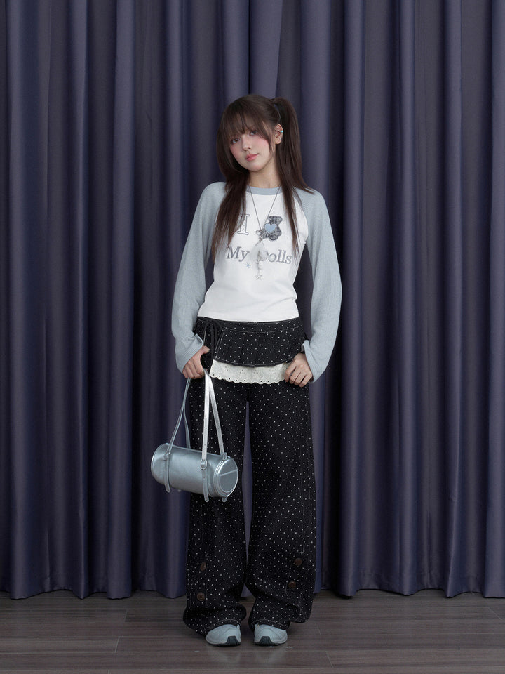 Teddy Bear Raglan Sleeve Graphic Top