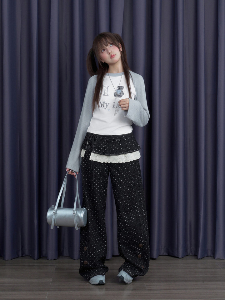 Teddy Bear Raglan Sleeve Graphic Top