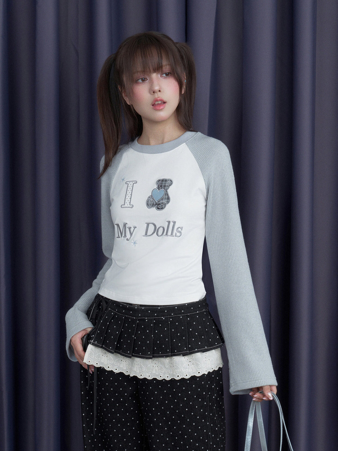 Teddy Bear Raglan Sleeve Graphic Top