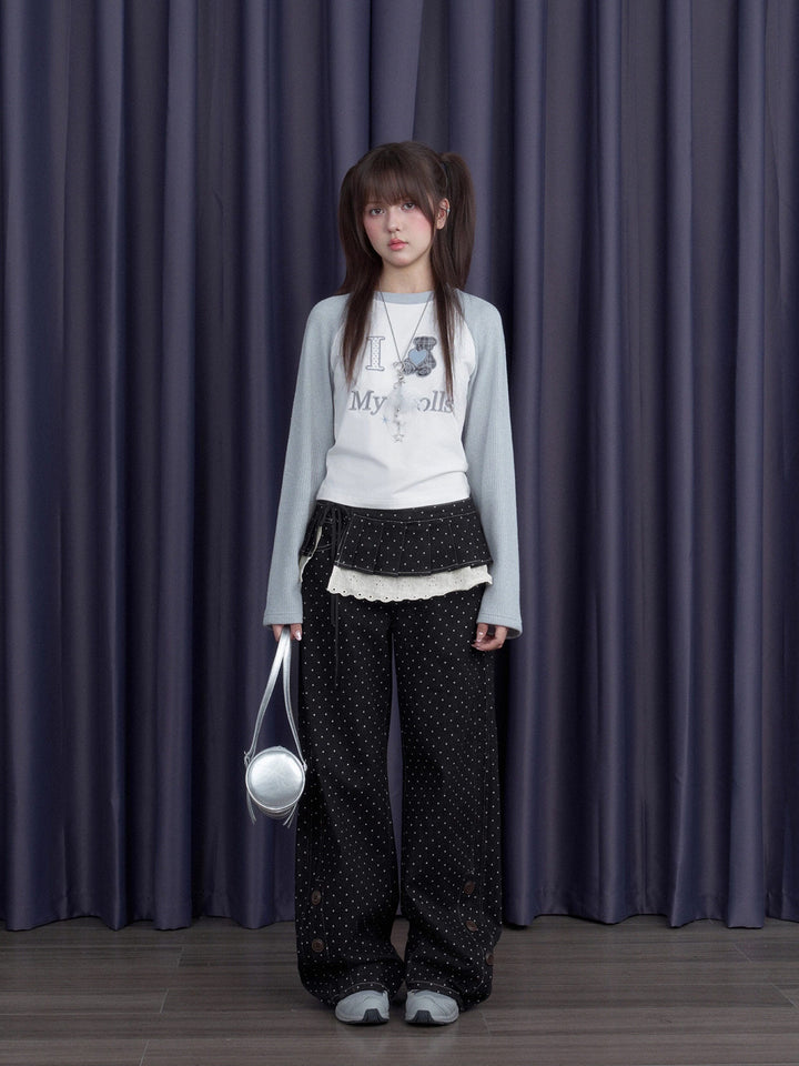 Teddy Bear Raglan Sleeve Graphic Top