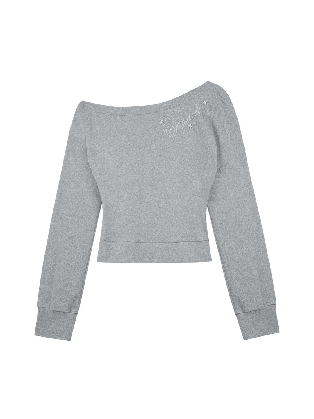 Star Script Off-Shoulder Long Sleeve Top
