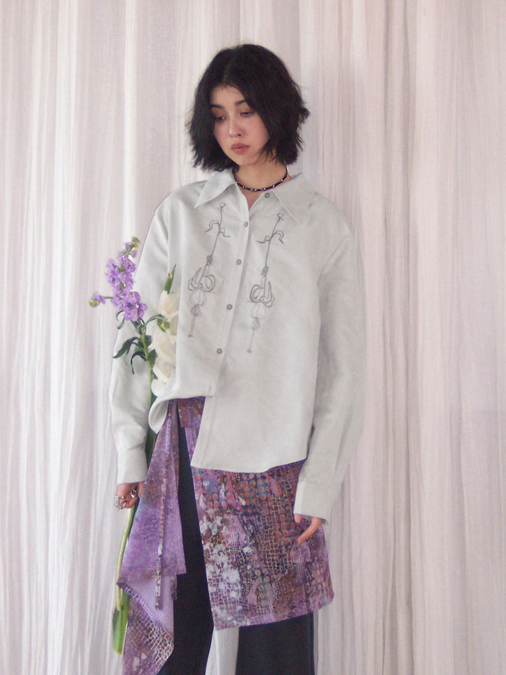 Floral Embroidery Long Sleeve Button-Up Shirt