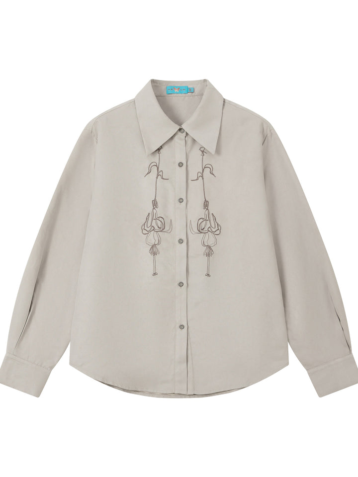 Floral Embroidery Long Sleeve Button-Up Shirt