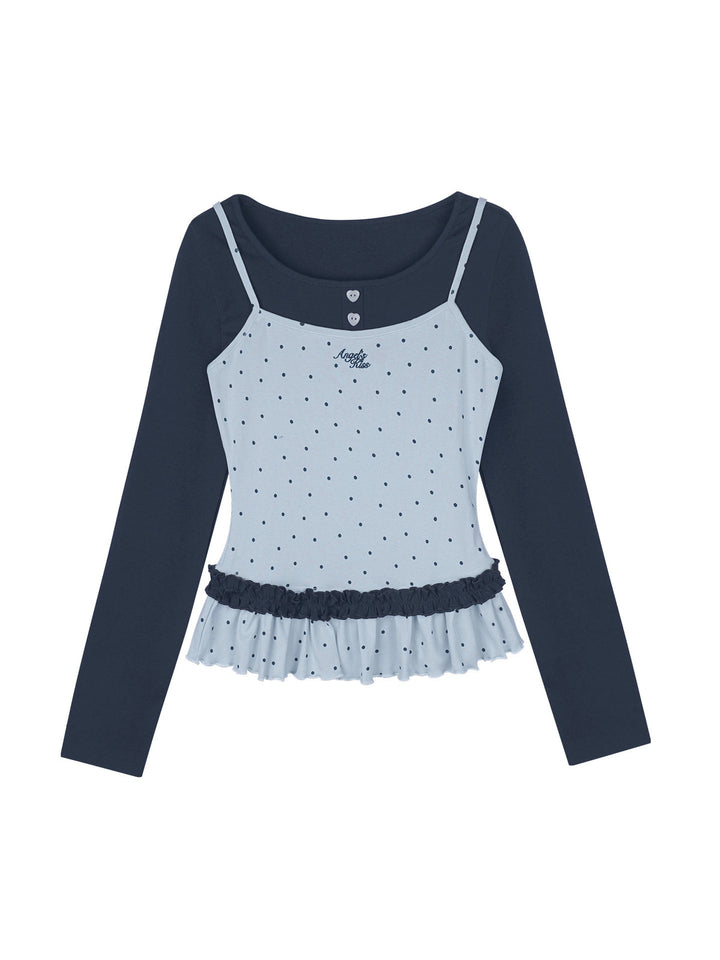 Faux Layered Polka Dot Peplum Top