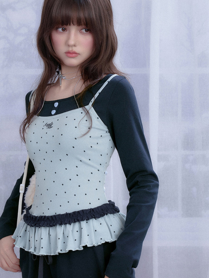 Faux Layered Polka Dot Peplum Top