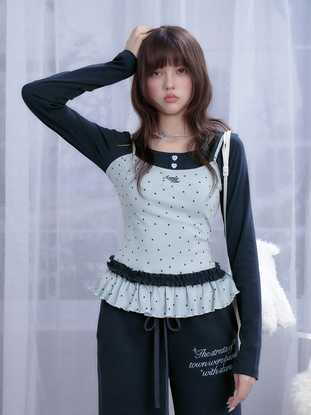 Faux Layered Polka Dot Peplum Top