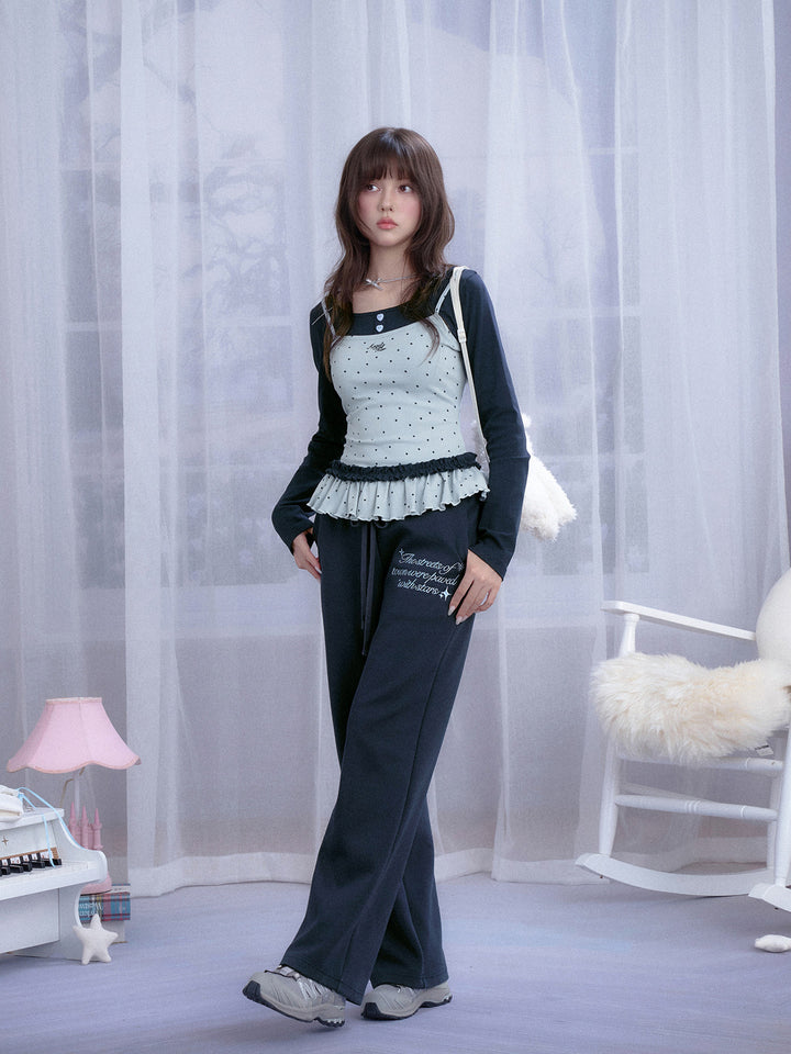 Faux Layered Polka Dot Peplum Top
