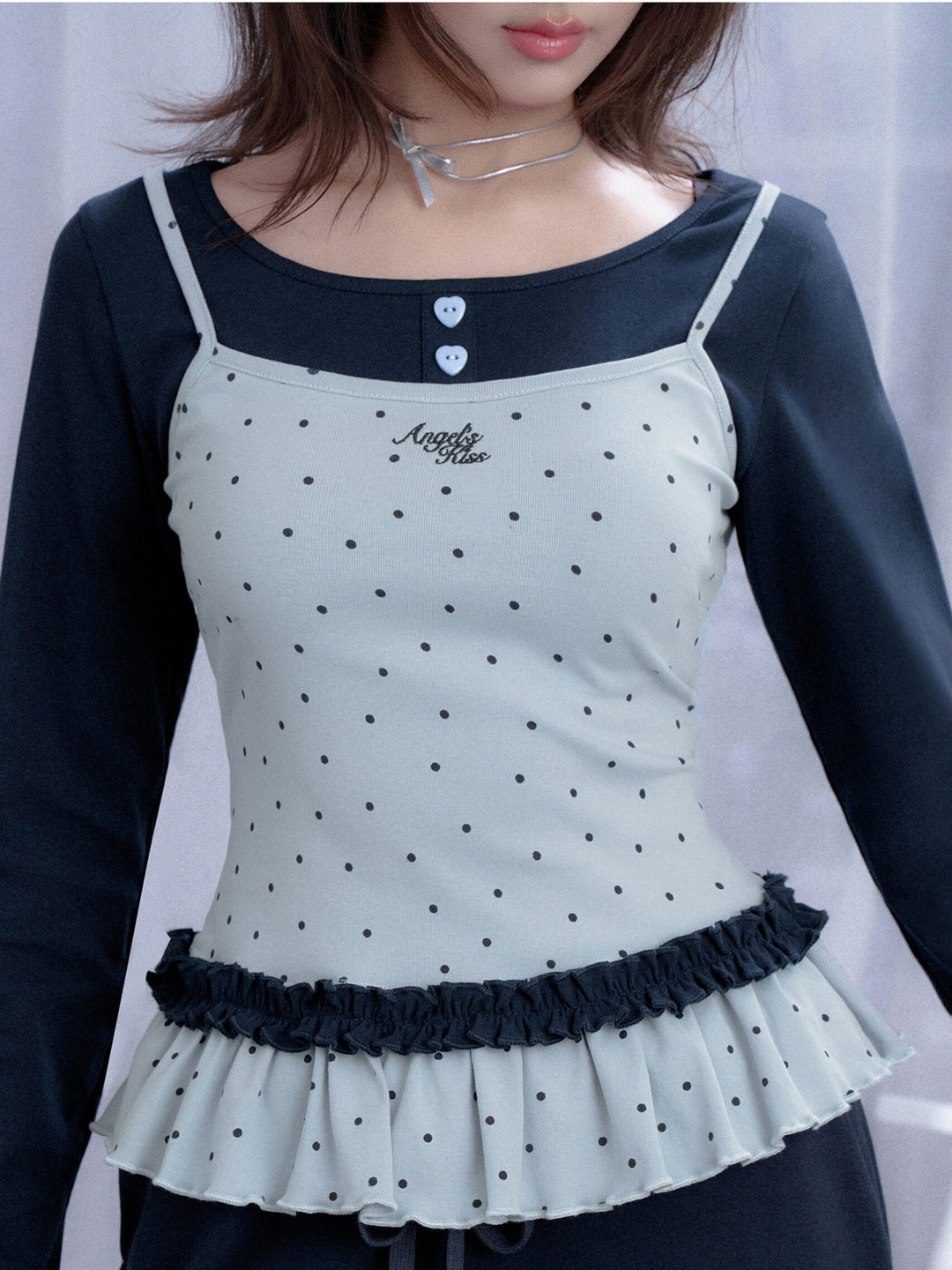 Faux Layered Polka Dot Peplum Top