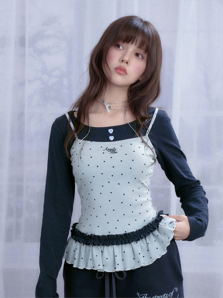 Faux Layered Polka Dot Peplum Top