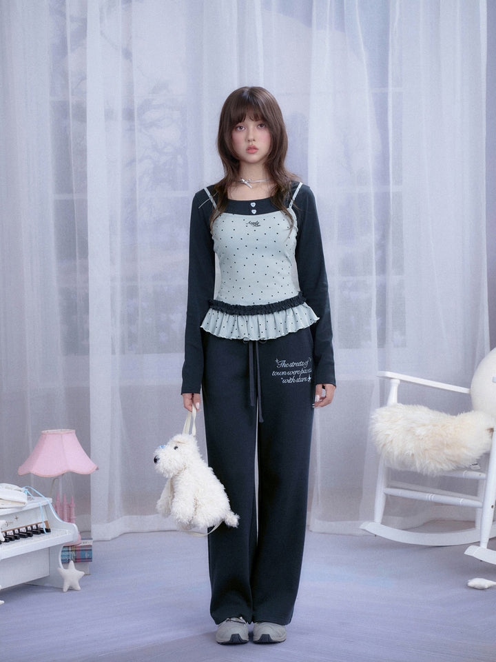 Faux Layered Polka Dot Peplum Top