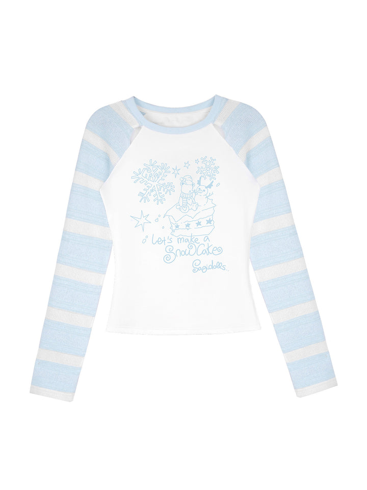 Snowman Striped Raglan Sleeve Top
