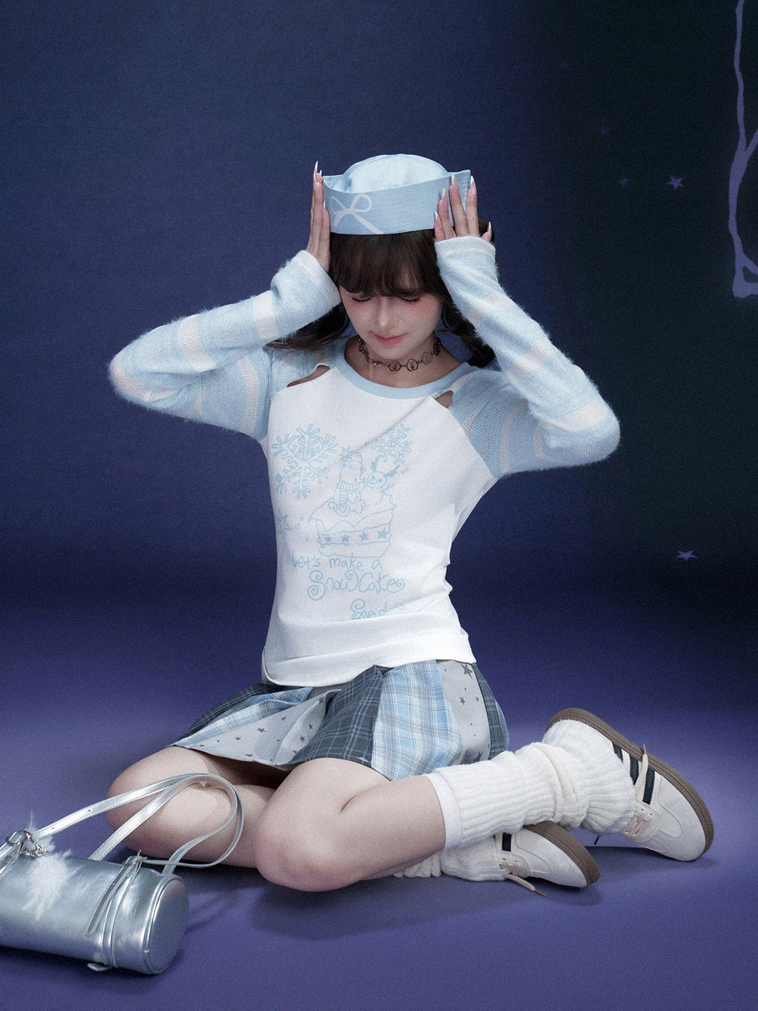 Snowman Striped Raglan Sleeve Top