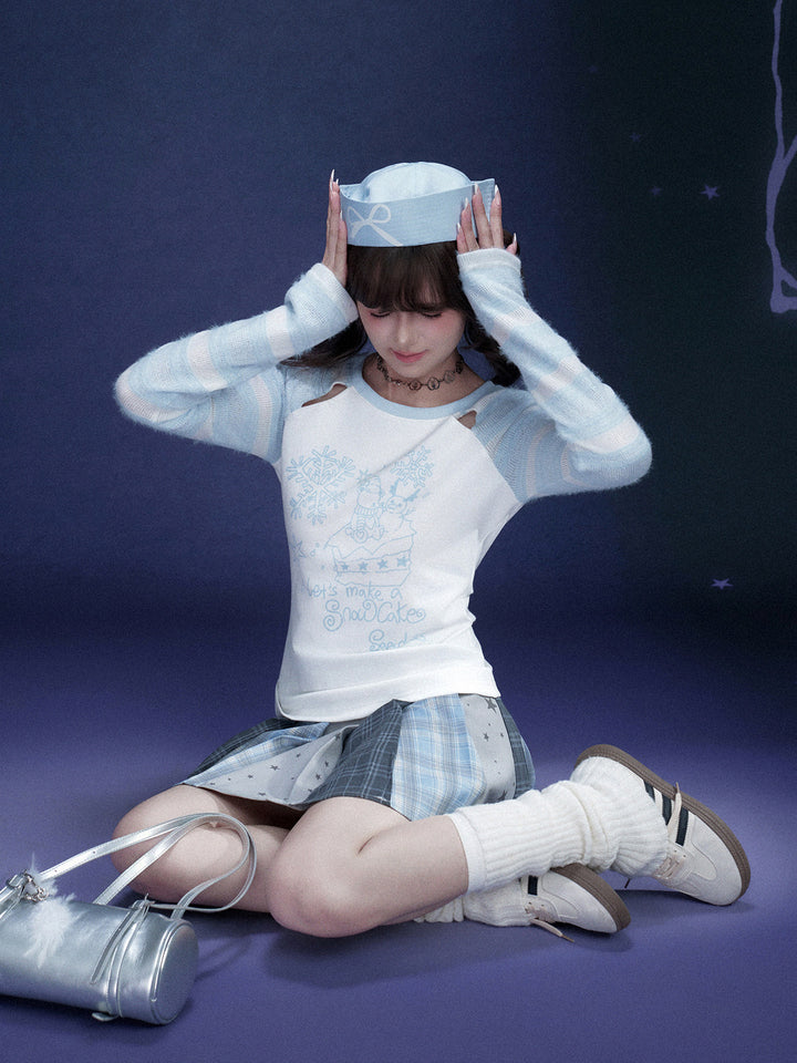 Snowman Striped Raglan Sleeve Top