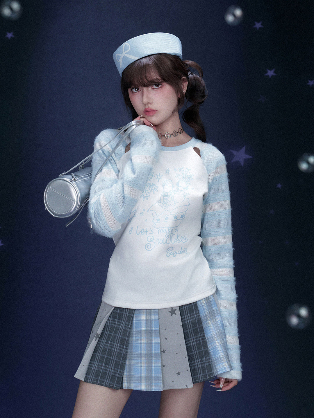 Snowman Striped Raglan Sleeve Top