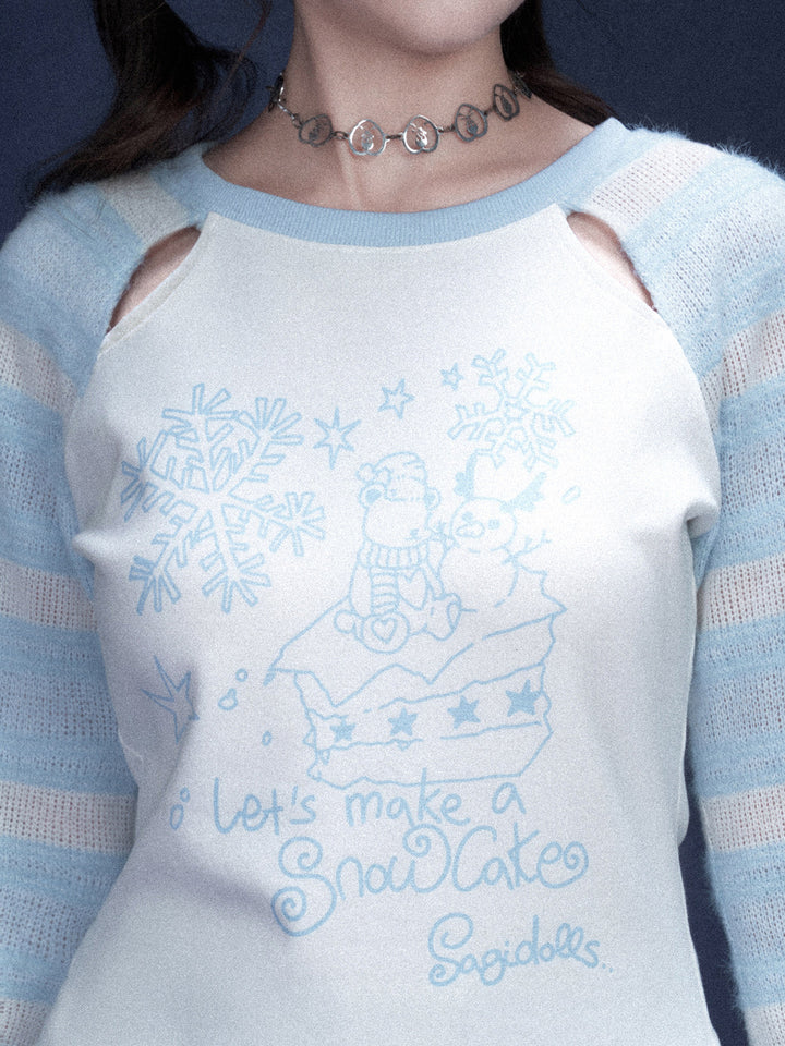 Snowman Striped Raglan Sleeve Top