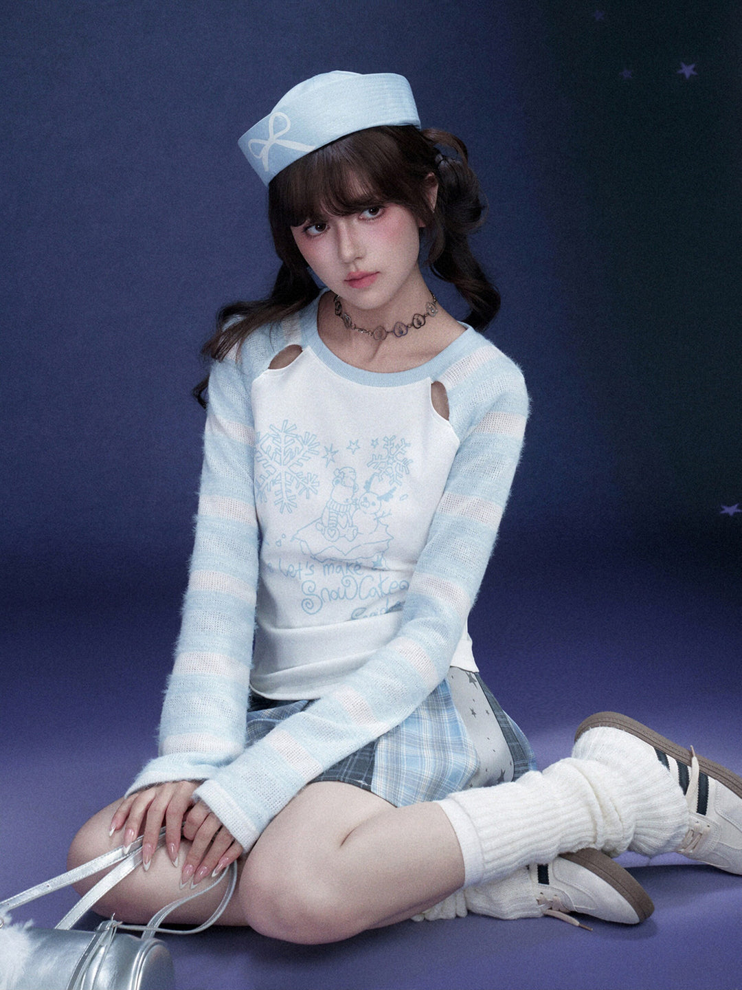Snowman Striped Raglan Sleeve Top