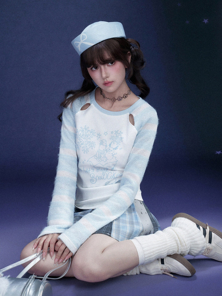 Snowman Striped Raglan Sleeve Top
