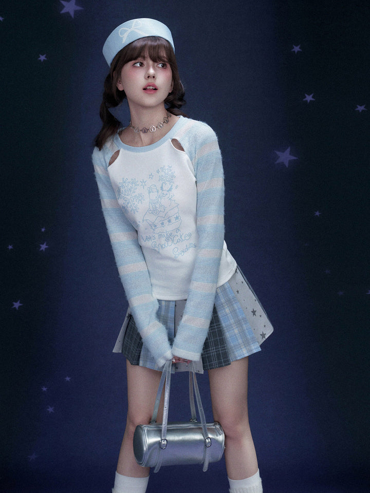 Snowman Striped Raglan Sleeve Top