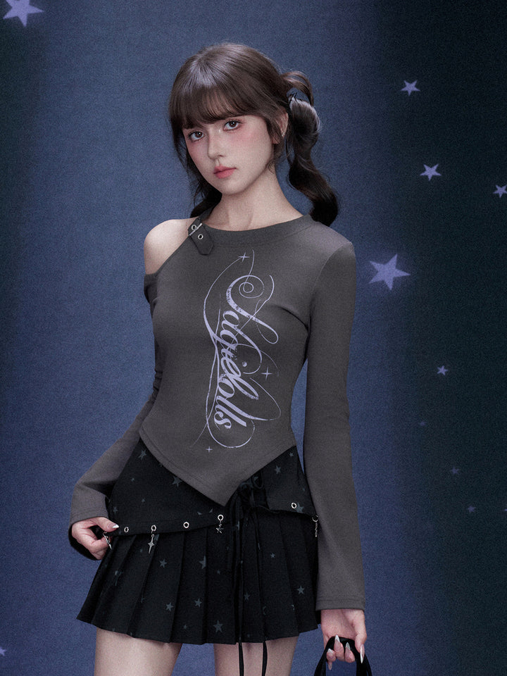 Buckle Cutout Graphic Long Sleeve Top