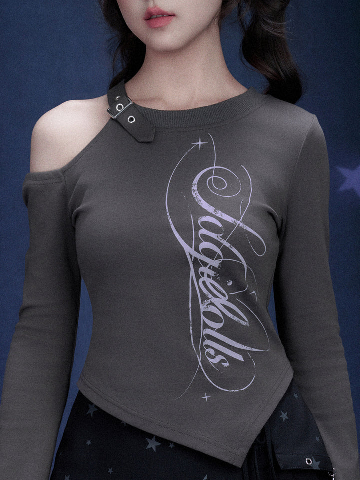 Buckle Cutout Graphic Long Sleeve Top