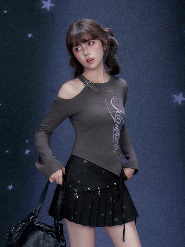 Buckle Cutout Graphic Long Sleeve Top