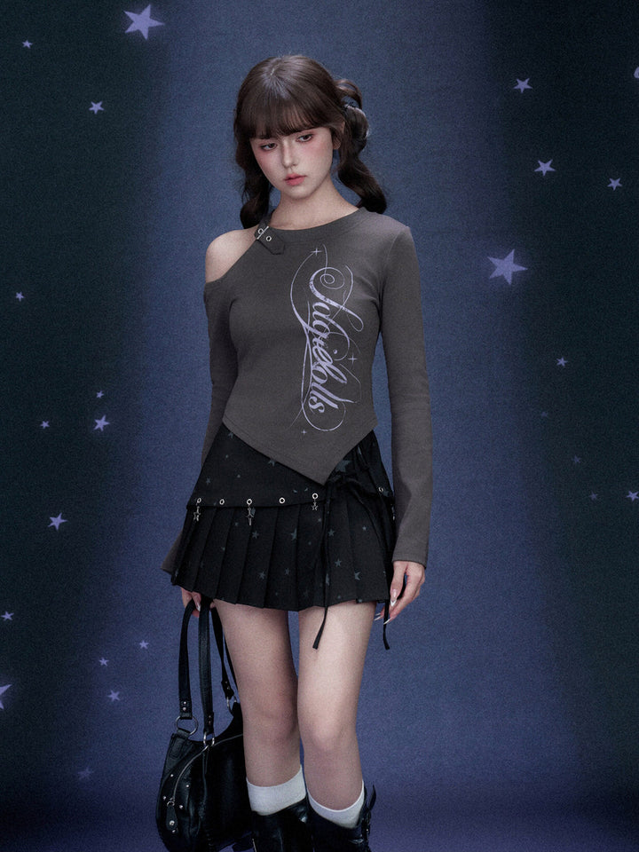 Buckle Cutout Graphic Long Sleeve Top