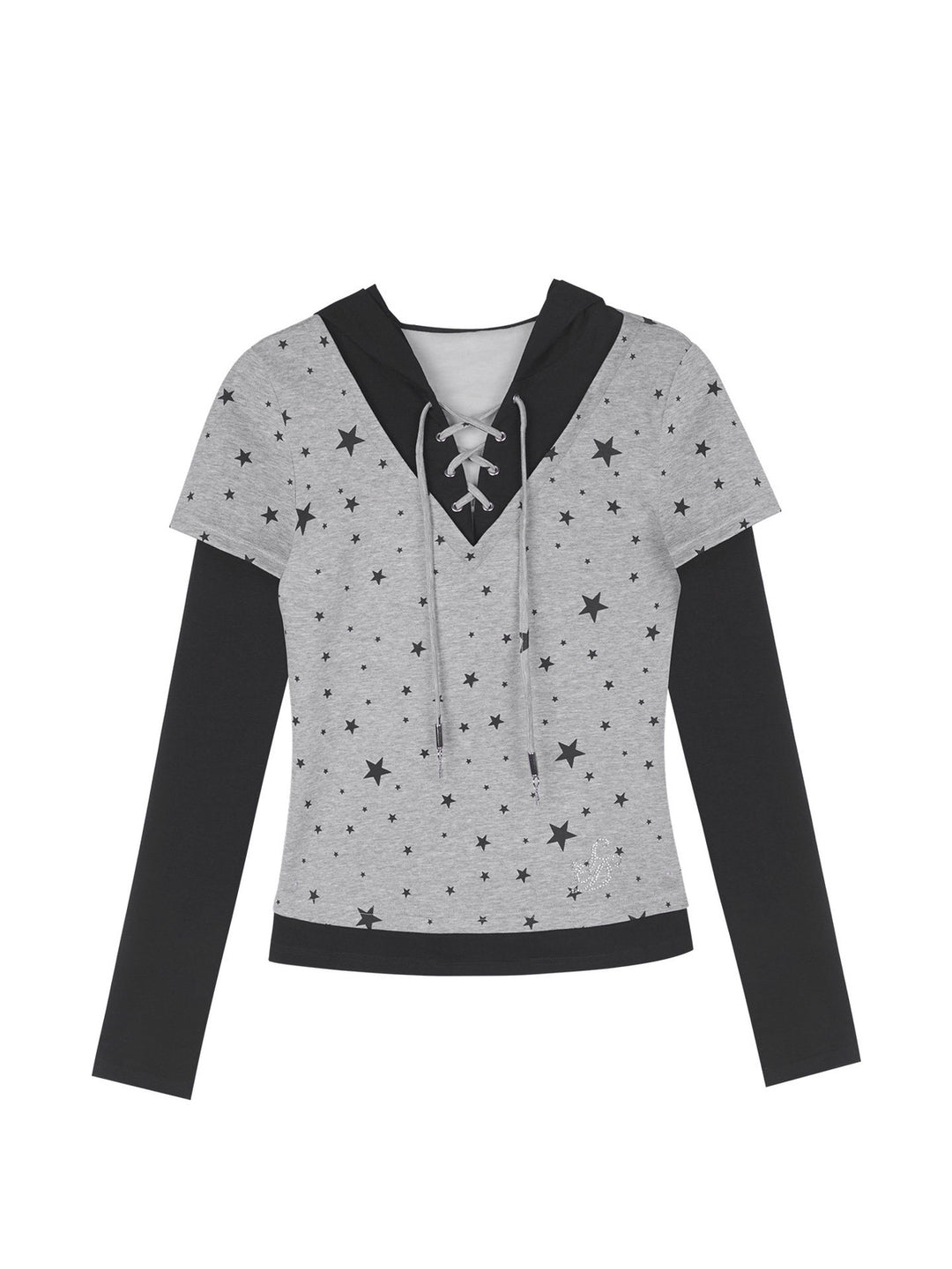 Star Print Layered Hooded T-Shirt