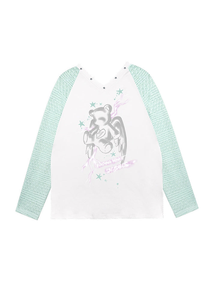 Angel Bear Knit Sleeve Raglan T-Shirt