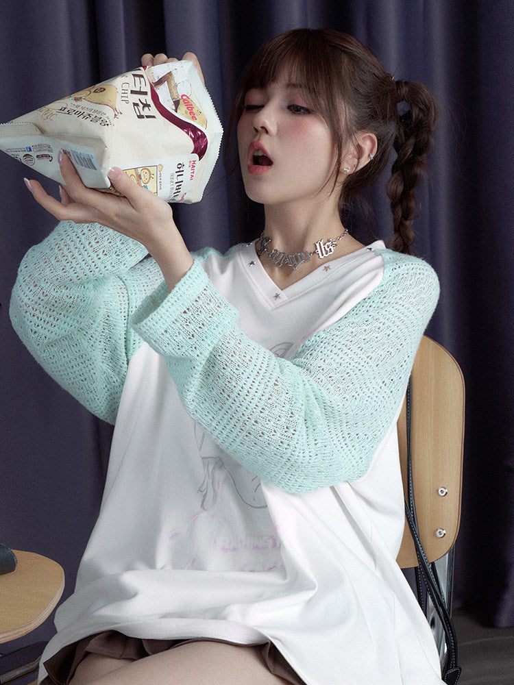 Angel Bear Knit Sleeve Raglan T-Shirt