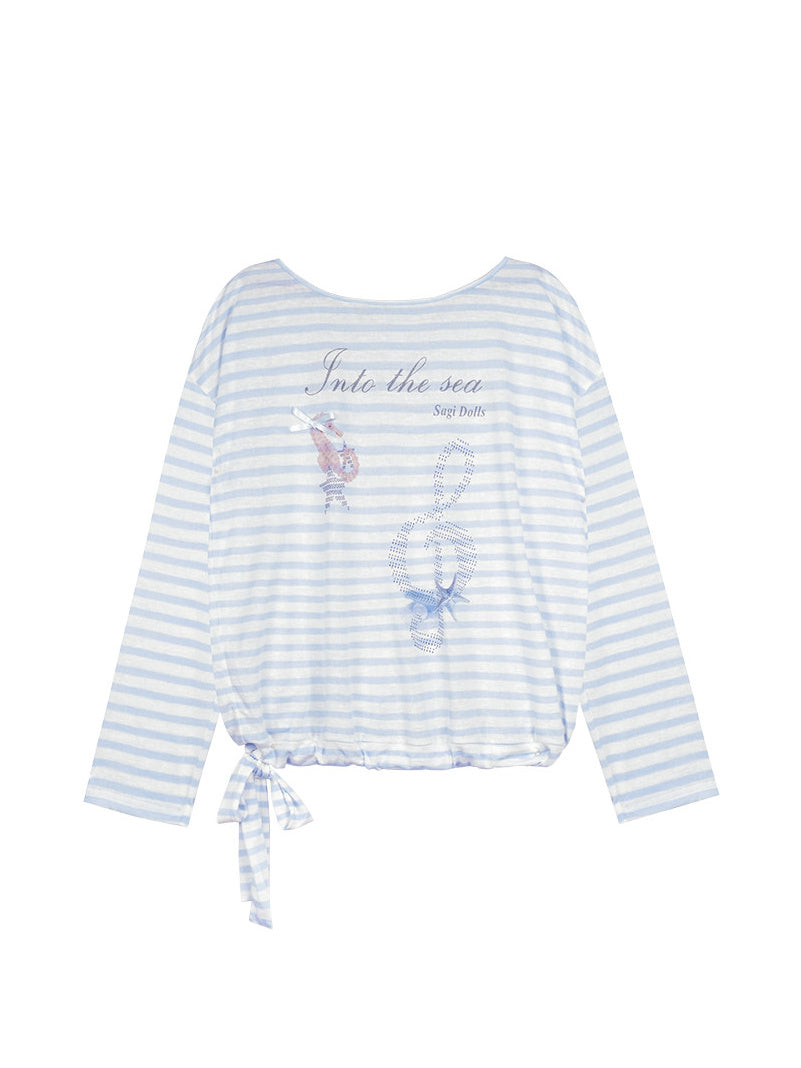Ocean Graphic Blue Striped Long Sleeve Top