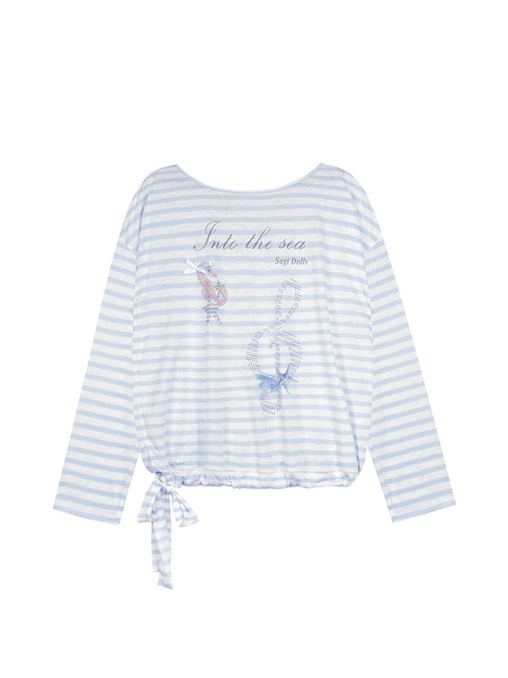 Ocean Graphic Blue Striped Long Sleeve Top