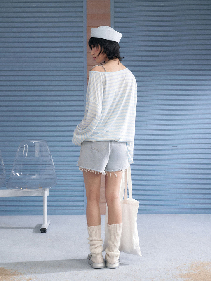 Ocean Graphic Blue Striped Long Sleeve Top