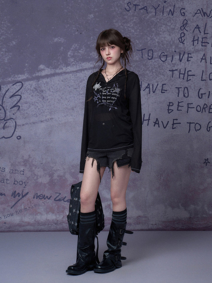 Graffiti Graphic Hooded Long Sleeve Top