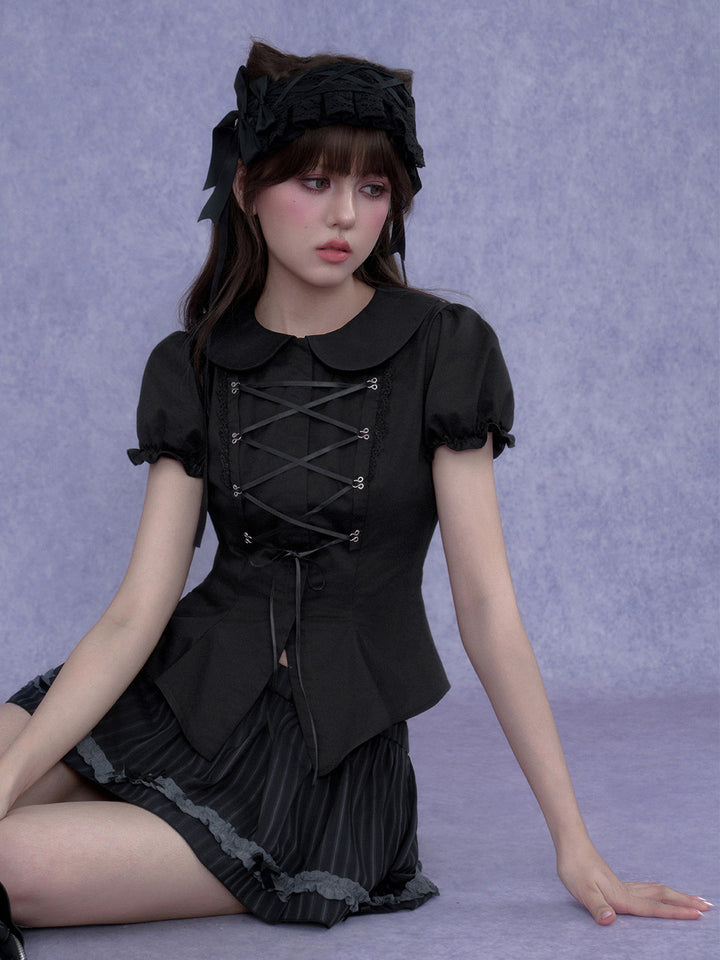 Lace-Up Peter Pan Collar Top