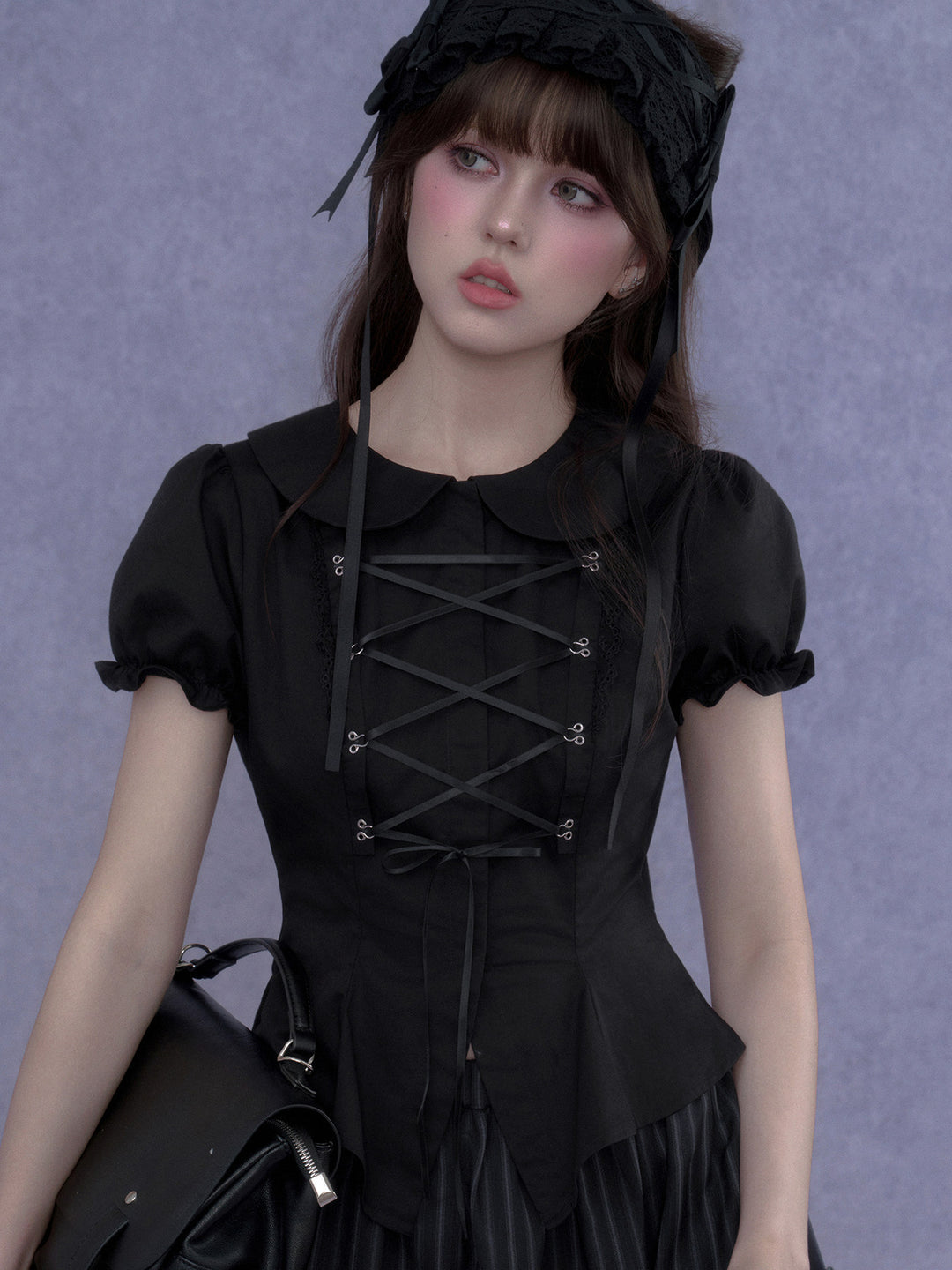 Lace-Up Peter Pan Collar Top