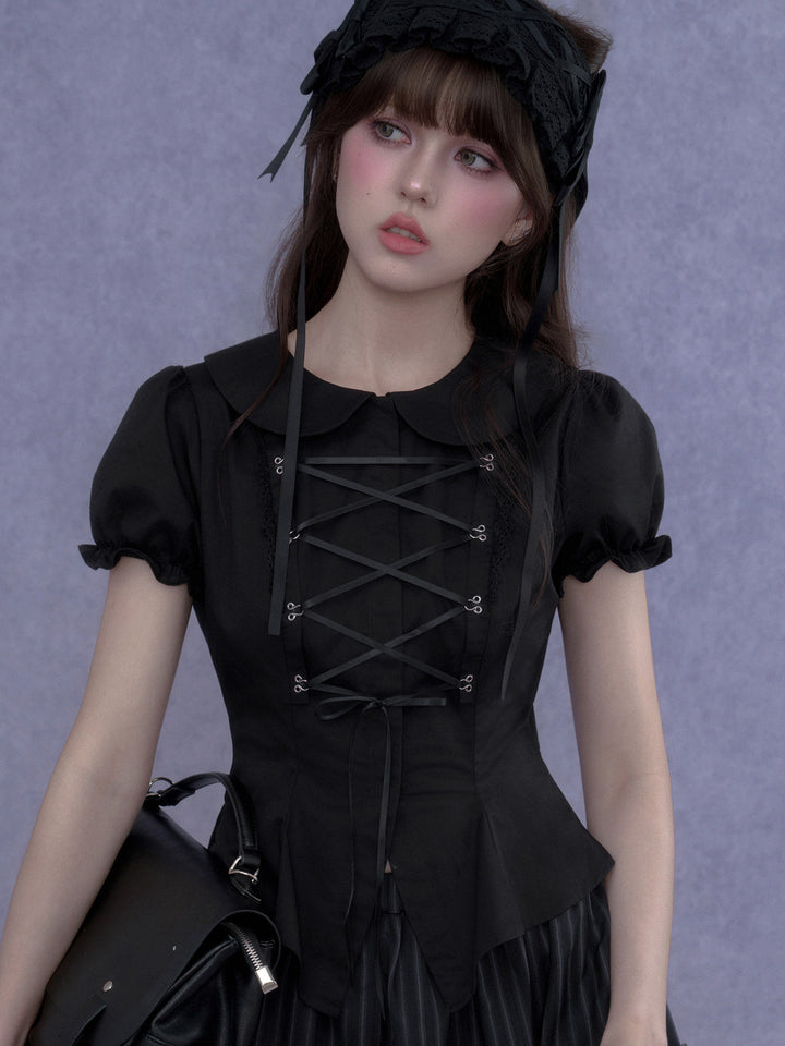 Lace-Up Peter Pan Collar Top