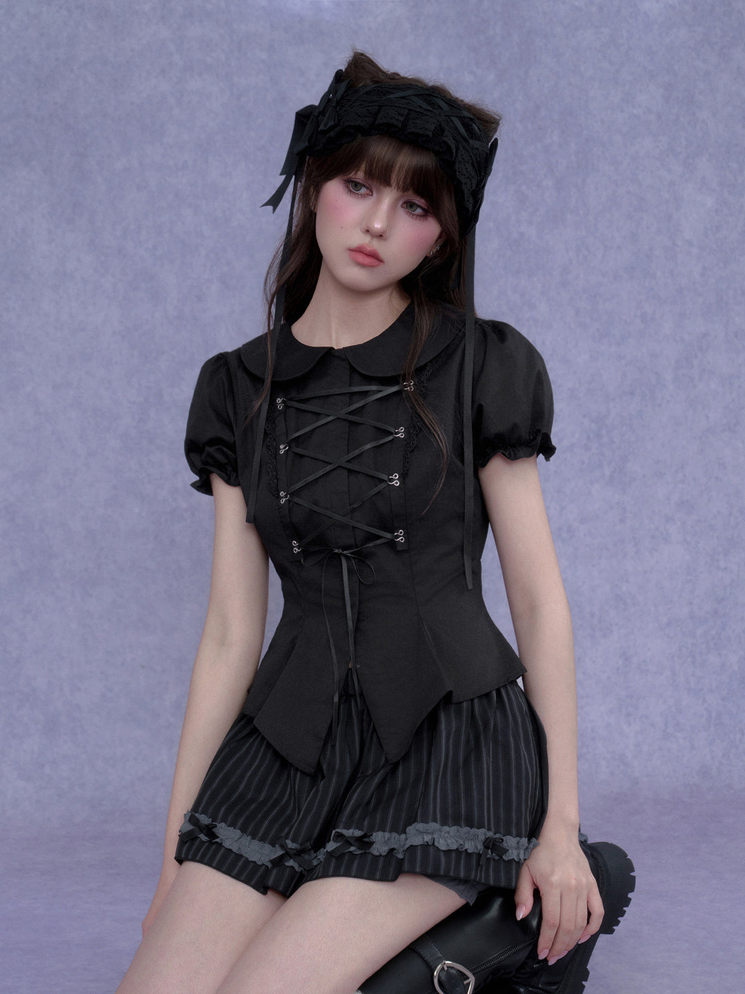 Lace-Up Peter Pan Collar Top