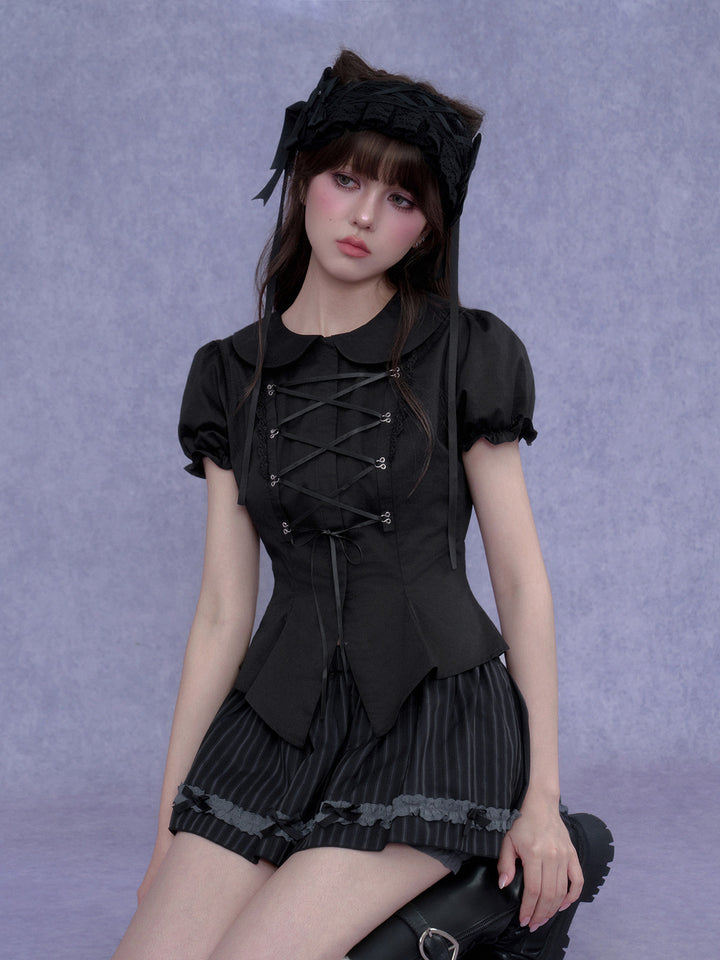 Lace-Up Peter Pan Collar Top