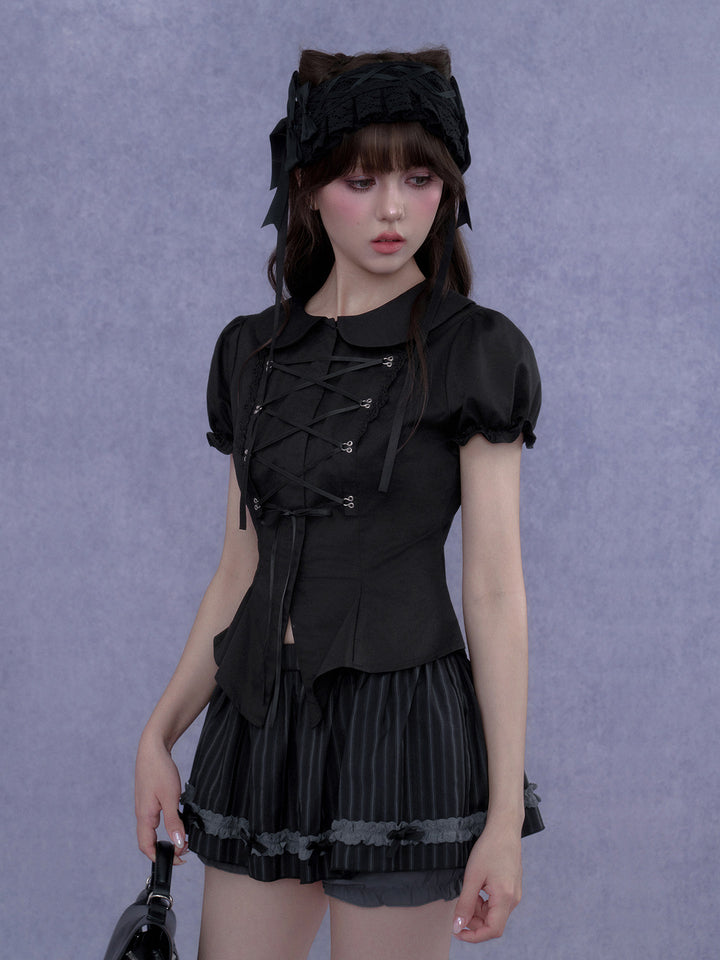 Lace-Up Peter Pan Collar Top