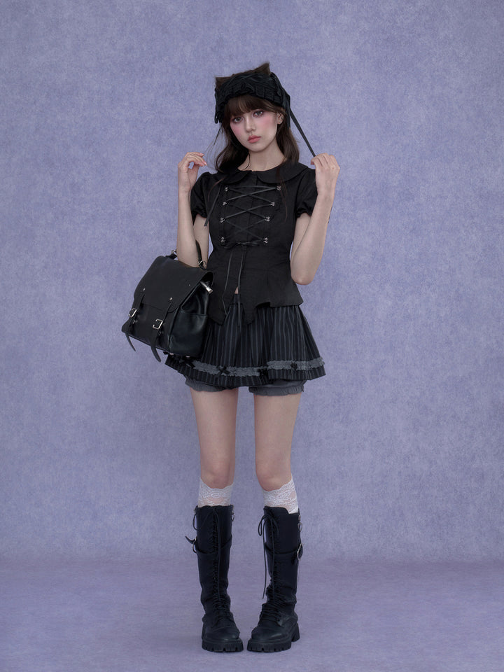 Lace-Up Peter Pan Collar Top