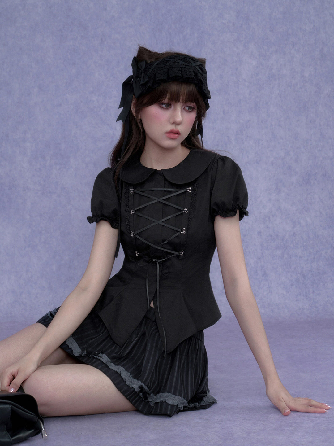 Lace-Up Peter Pan Collar Top