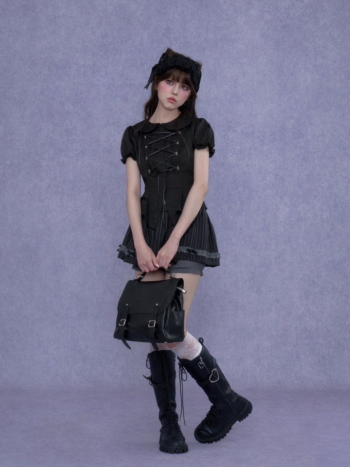 Lace-Up Peter Pan Collar Top