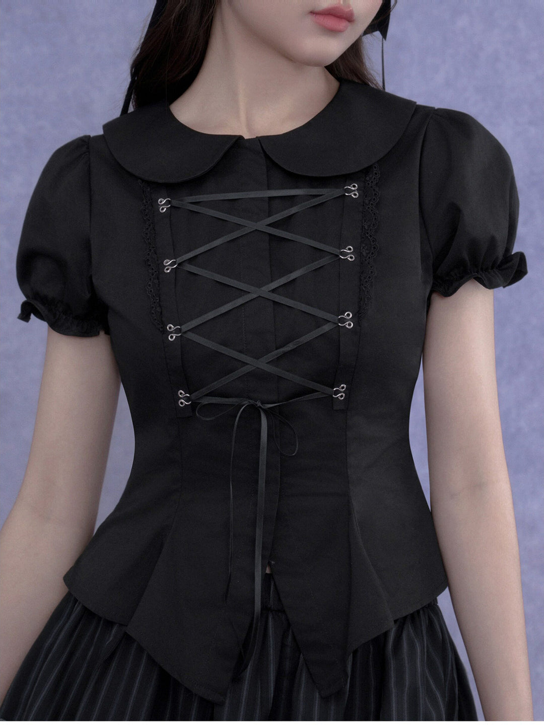 Lace-Up Peter Pan Collar Top