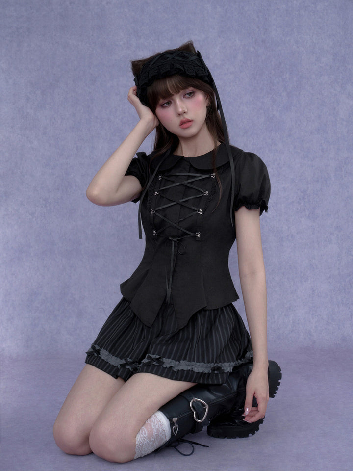 Lace-Up Peter Pan Collar Top