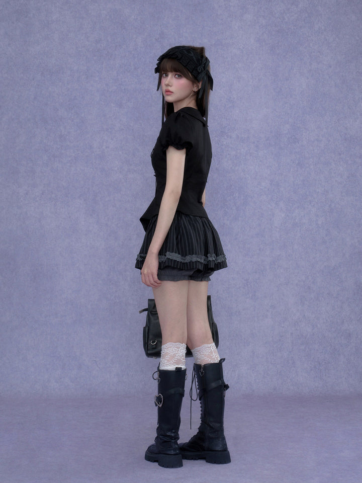Lace-Up Peter Pan Collar Top