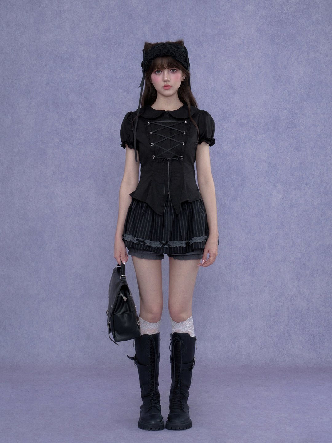Lace-Up Peter Pan Collar Top
