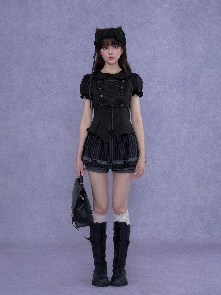 Lace-Up Peter Pan Collar Top
