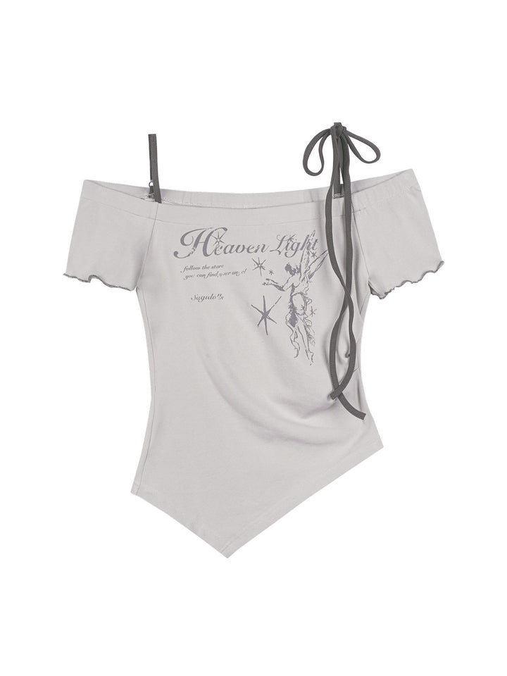 Angel Graphic Asymmetric Off-Shoulder Top